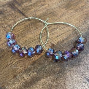 Beautiful Circle Hoop Earrings | Amethyst AB Swarovski Crystal Beads | New